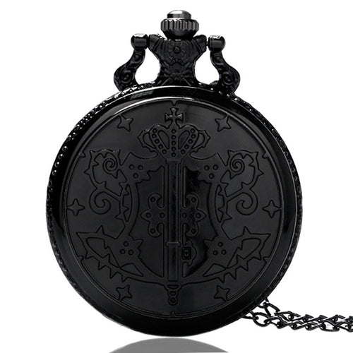 Black Pocket Watch, Butler Sebastian Ciel Cosplay Pocket Watches for Men, Necklace Pocket Watch Gift