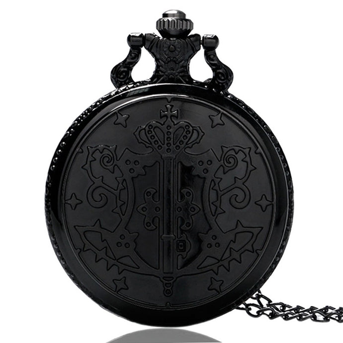 Black Pocket Watch, Butler Sebastian Ciel Cosplay Pocket Watches for Men, Necklace Pocket Watch Gift